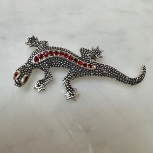 Vintage Emmons Salamander Lizard Brooch Pin Red Rhinestone Silver-Tone Metal